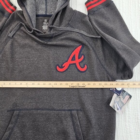 NWT Stitches Atlanta Braves MLB Men's X-Large V-Neck Hooded Grey Sweatshirt NEW - Picture 10 of 16
